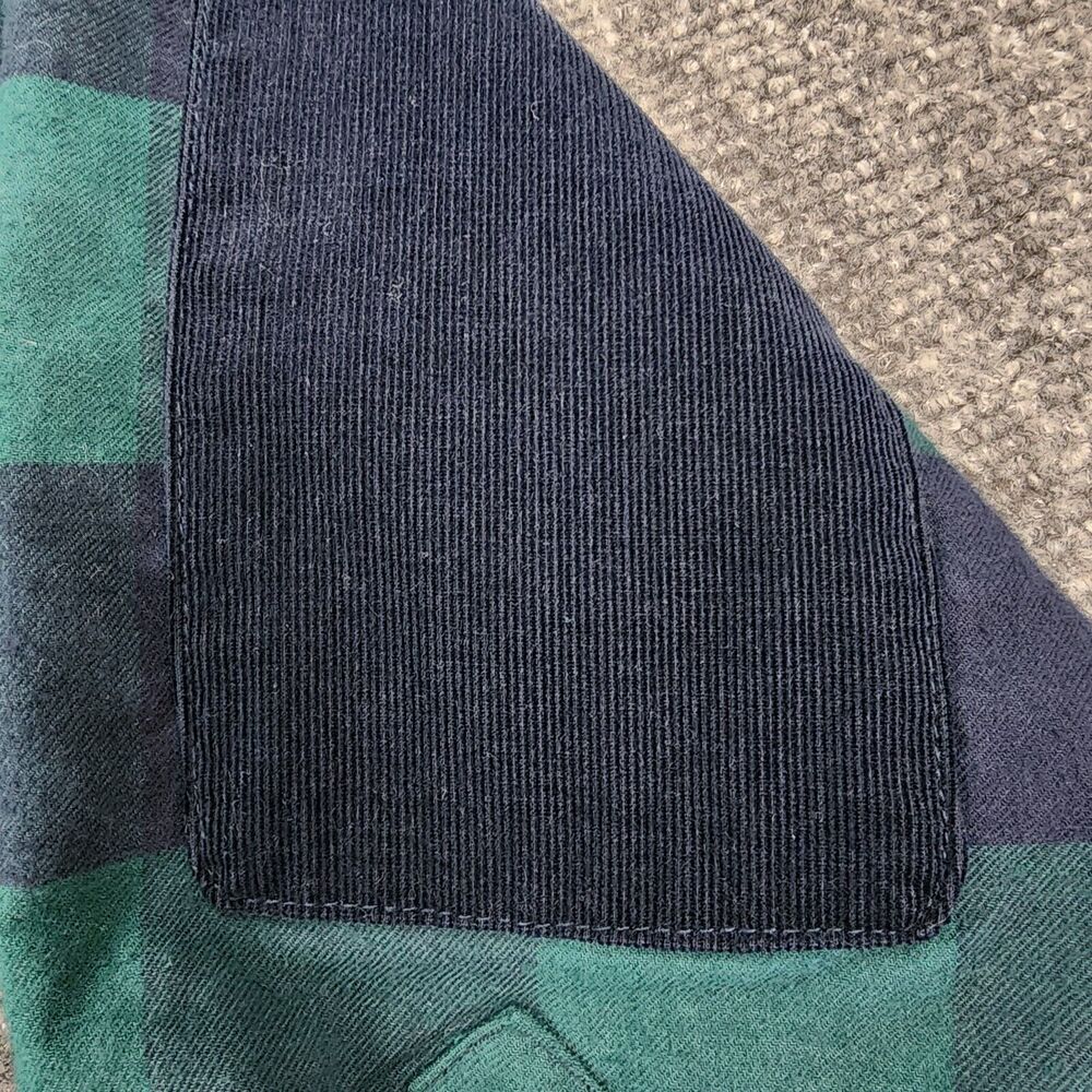 Orvis Shirt Womens Small Blue Green Plaid Fleece Lined Snap Shacket Elbow Patch - Picture 14 of 16